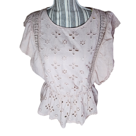 Huang's Tops - Huang's Made in Italy women's embroidered  flutter sleeves top size S